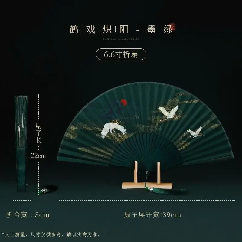 Xianhe Printing and Dyeing Folding Fan Ancient Style Hairpin Hanfu Fan Headwear New Chinese Accessories Women's Travel Matching
