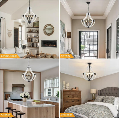 Chandelier 5-Light White Wood