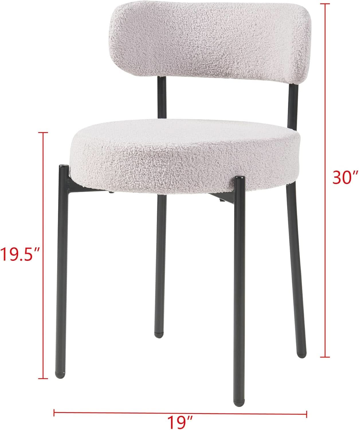 Round Upholstered Boucle Dining Chair Grey With Black Legs