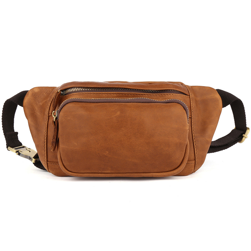 Simple Retro First-Layer Cowhide Mens Chest Bag