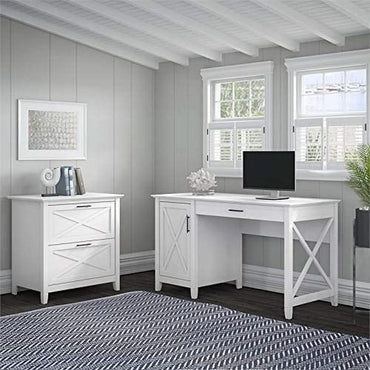 Key West 54W Computer Desk With Keyboard Tray And 2 Drawer File Cabinet