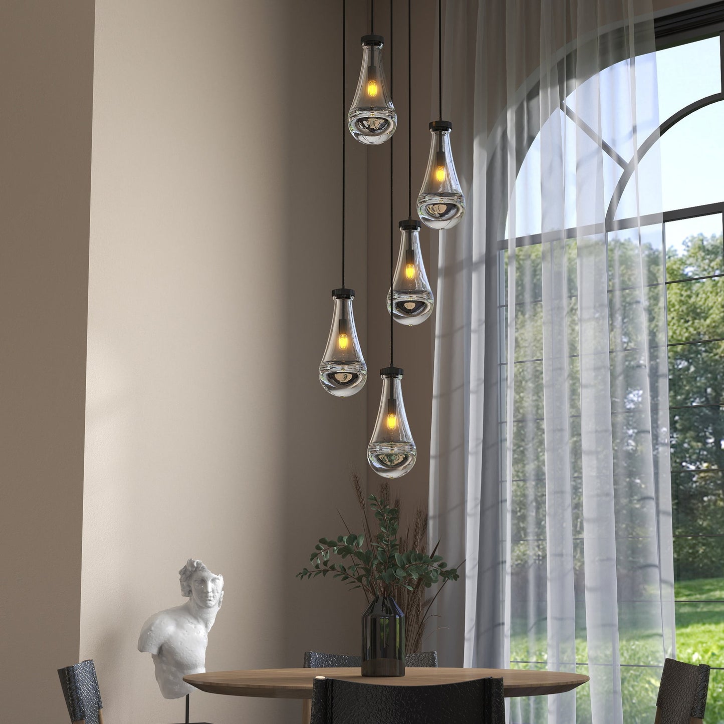 Chandelier 5-Light Cluster Pendant Black High Ceiling Adjustable E12