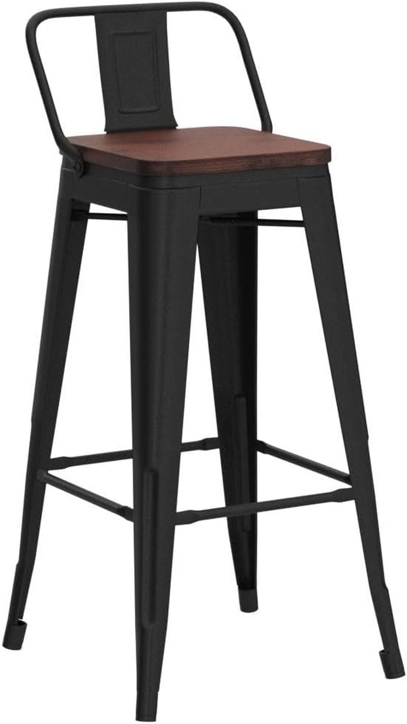 30 Inch Low Back Metal Barstools With Wooden Seat