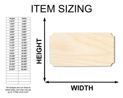 Unfinished Wood Admission Ticket Shape | Faire Ticket Silhouette | Craft Cutout | up to 46" DIY
