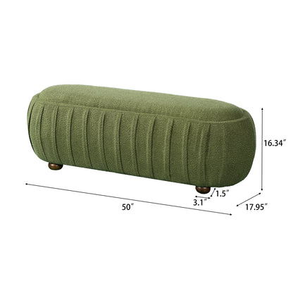 Upholstered Oval Ottoman Olive Green Boucle Rubberwood Legs 50x17.95x16.34