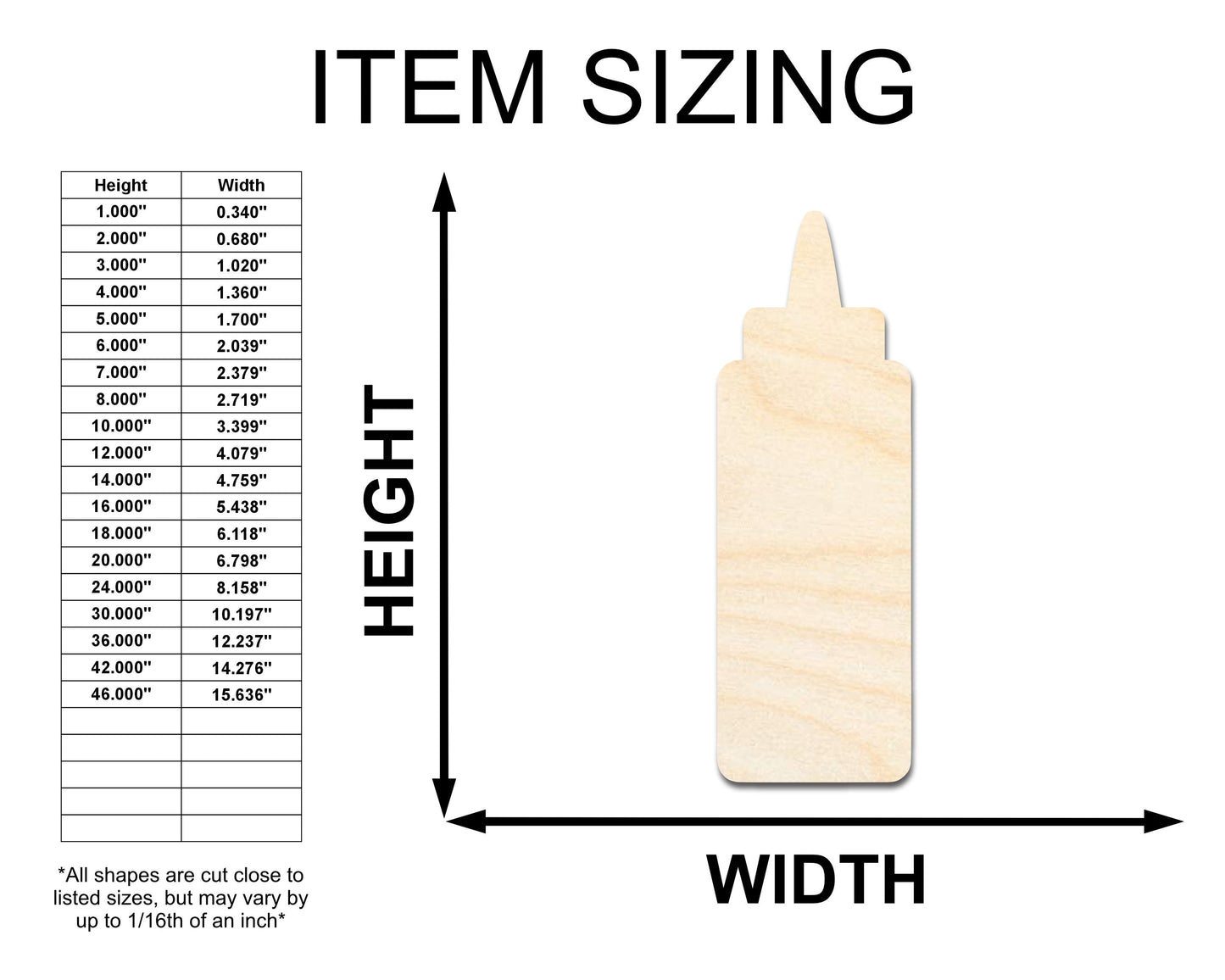 Unfinished Wood Condiment Bottle Shape | Craft Cutout | up to 46" DIY