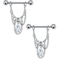 14G 5/8 Clear Teardrop Chain Dangle Nipple Ring Set