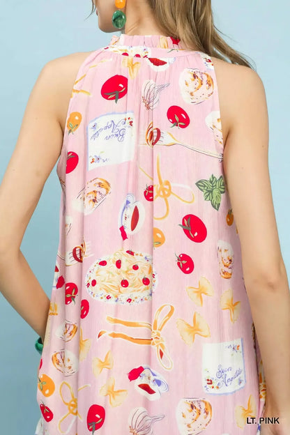 Umgee Abstract Print Tiered Halter Midi Dress