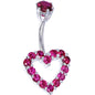 Sterling Silver 925 Siam Red Cubic Zirconia Timeless Heart Belly Ring