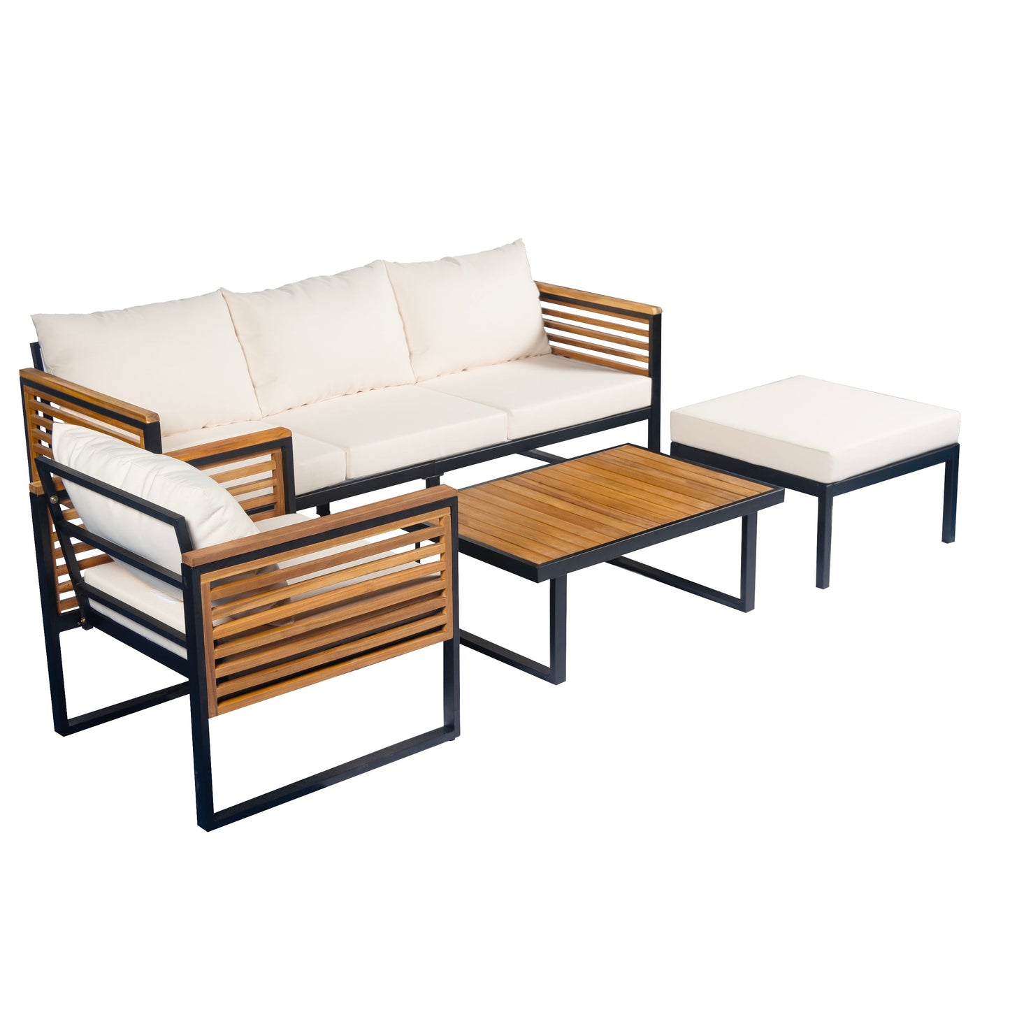 Outdoor Sofa Set 4 Piece Acacia Wood Steel Modern