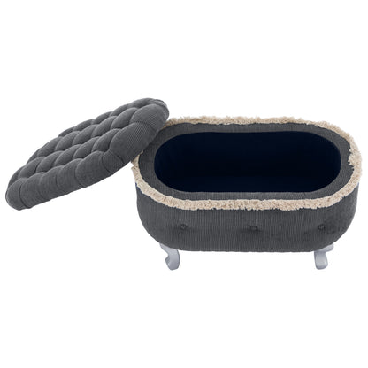 Storage Bench Tufted Gray Fabric Tassel Trim Flip Top 29.5x17.8x19 In
