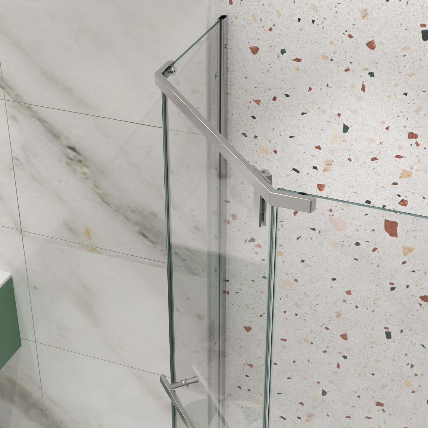 Pivot Shower Door 34.75 x 72 in. Frameless Neo-Angle Chrome, 1/4in Tempered