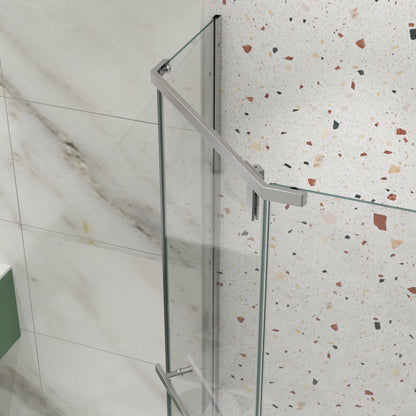 Pivot Shower Door 34.75 x 72 in. Frameless Neo-Angle Chrome, 1/4in Tempered