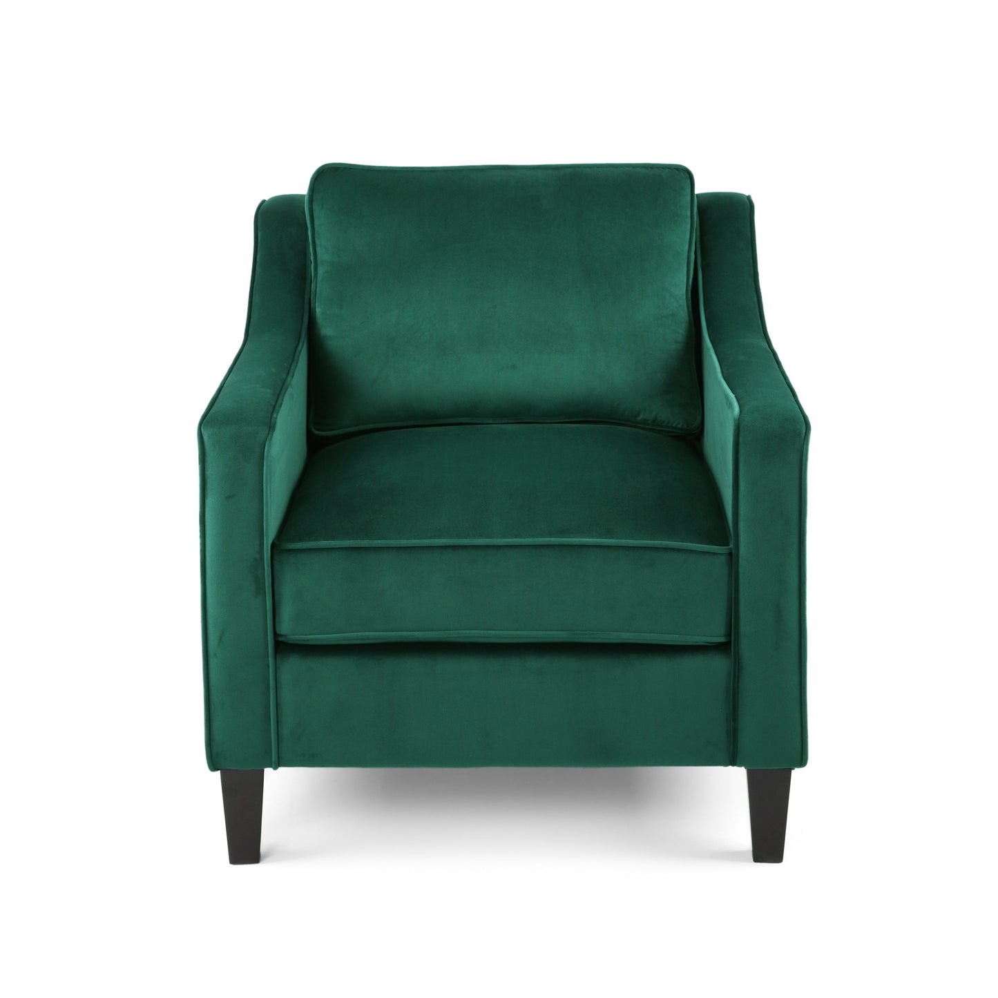 Club Chair Contemporary Velvet Green Birch Legs 31x34x34 In Tonal Piping