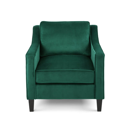Club Chair Contemporary Velvet Green Birch Legs 31x34x34 In Tonal Piping