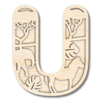 Unfinished Wood Layered Themed Letters | Jungle Animals | A-Z | 2 Piece | up to 24"