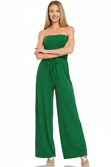 Zenana Tube Top Jumpsuit with Drawstring Waist