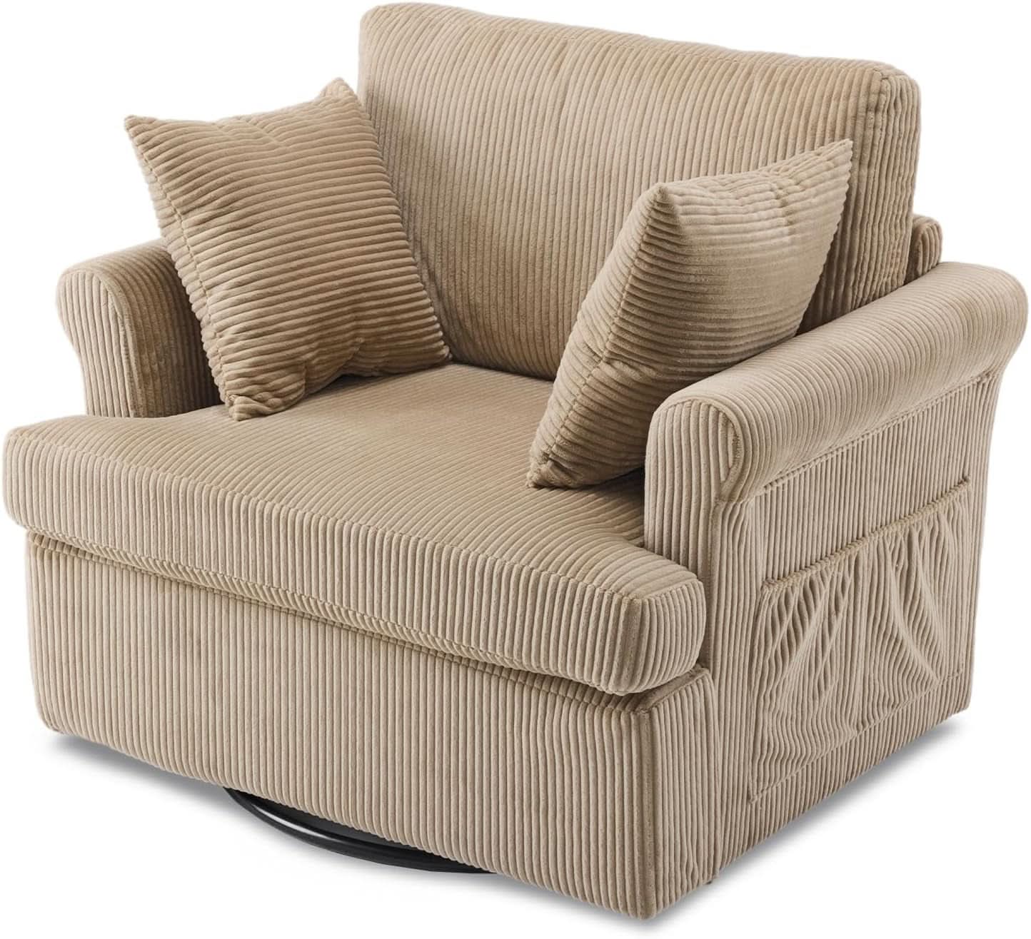 Vingl Modern 39.2Inch ExtraWide Swivel Armchair Khaki