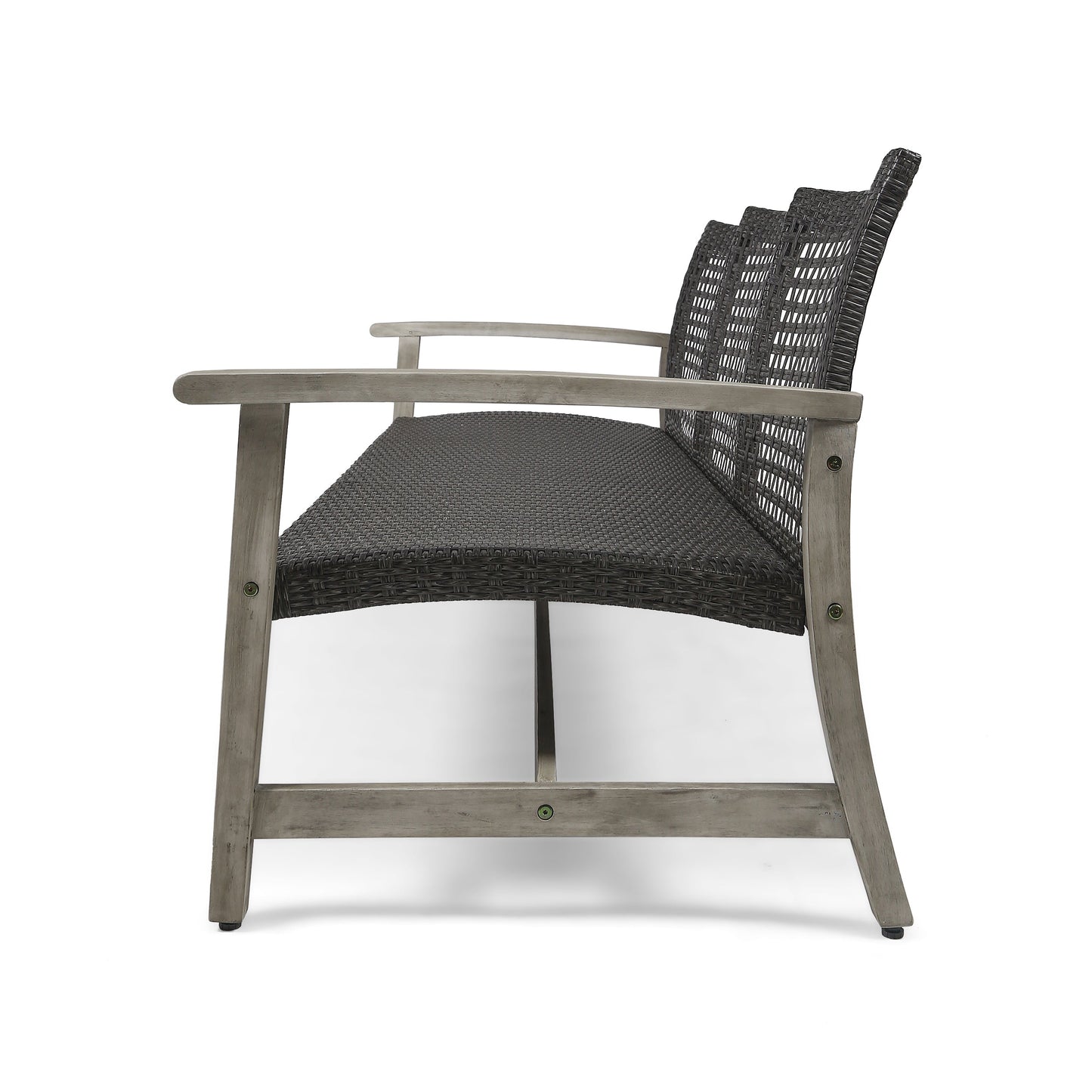 Outdoor Sofa Acacia Wood Wicker 3 Seater Gray 75.5in