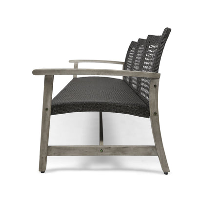 Outdoor Sofa Acacia Wood Wicker 3 Seater Gray 75.5in