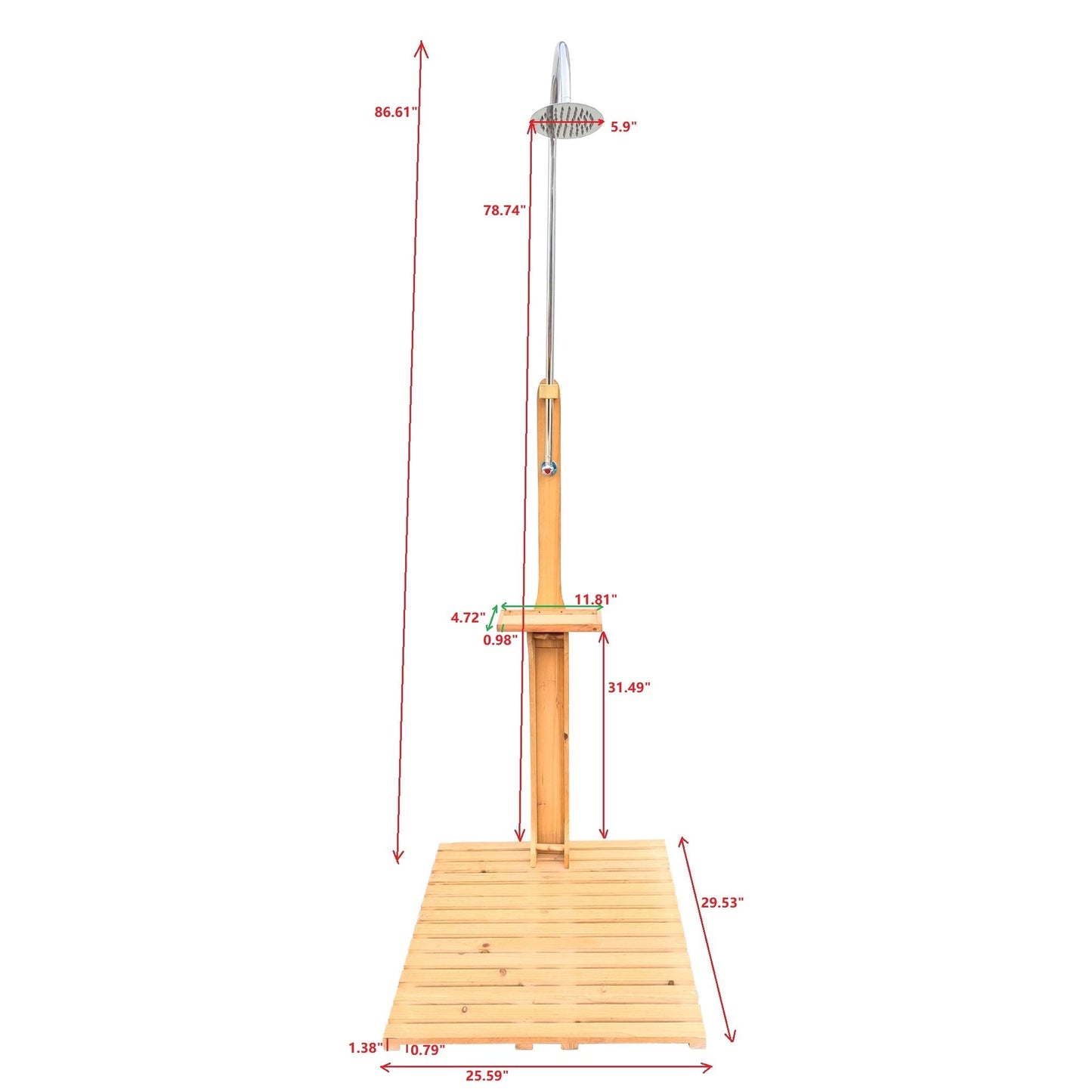 Solid Wood Outdoor Garden Pool Shower with Chassis Board for Patio, Teak