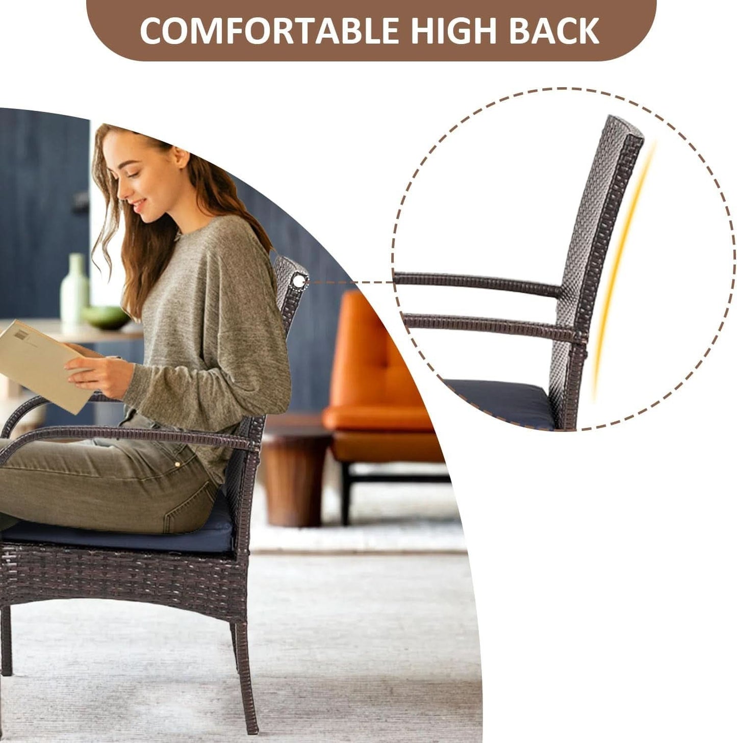 Outdoor Wicker Chair Set with Cushions for Patios