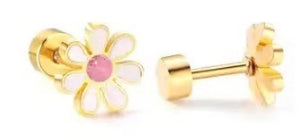 European And American-style Stainless Steel Oil-dripping Seven-petal Flower Stud Earrings