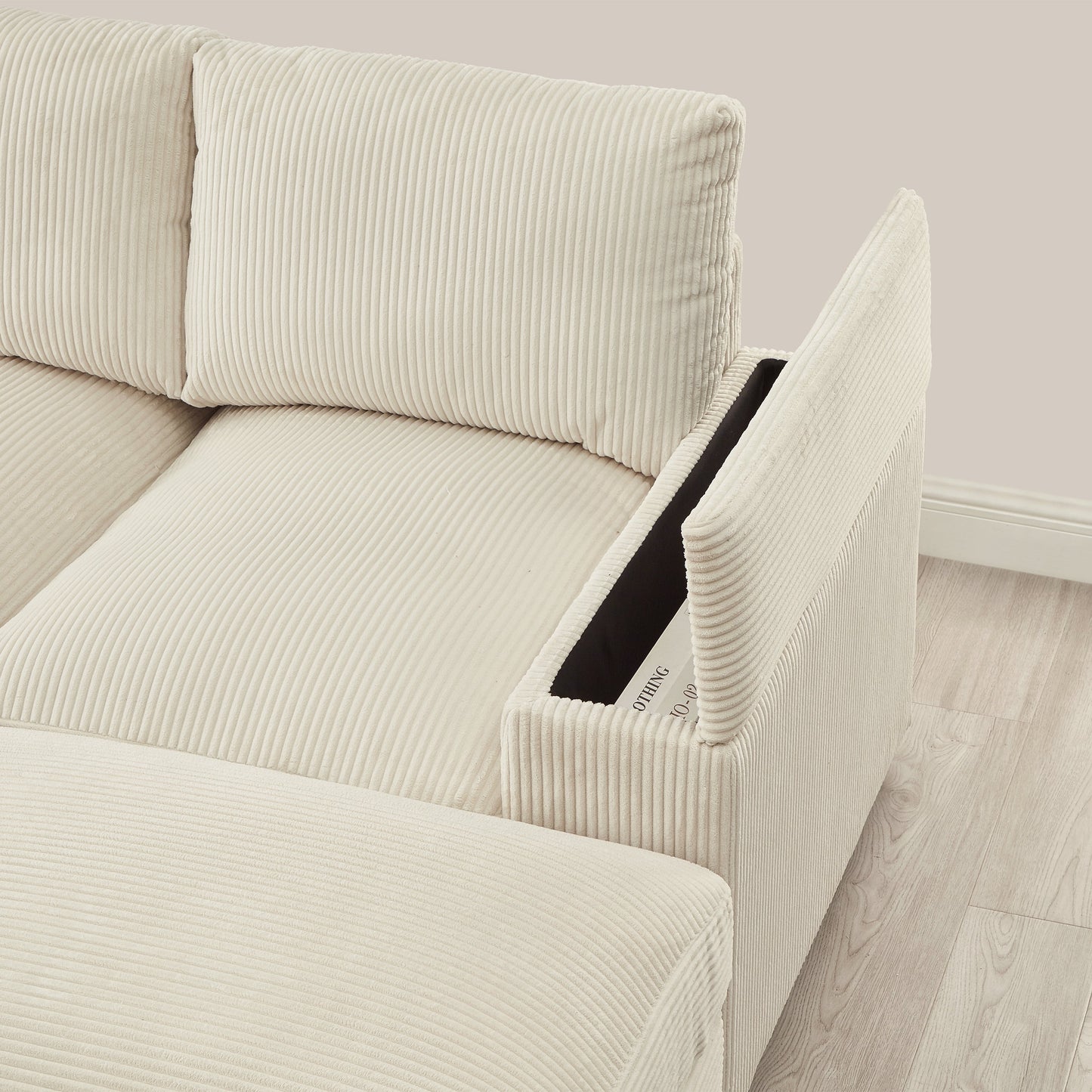 Sectional Sofa U-Shape Corduroy Beige 4 Seat 122 In 2 Ottomans