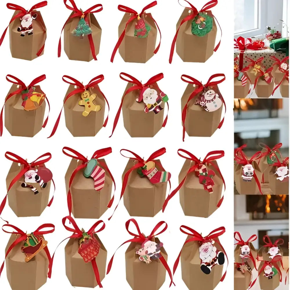 24 Pcs Christmas Gift Boxes with Cards Cartoon Santa
