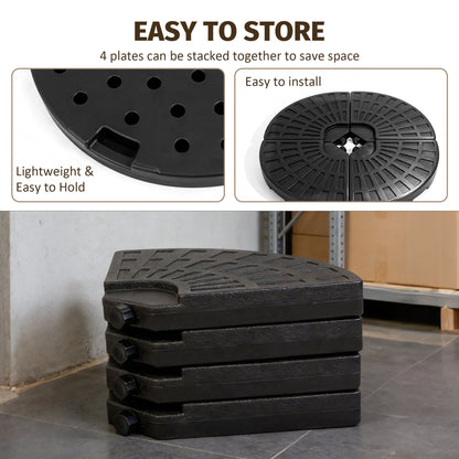 Patio Umbrella Base Fillable Black HDPE 4 Piece 220 LB Water or Sand