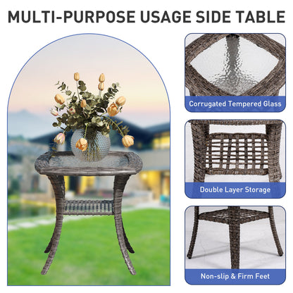 Outdoor Patio Set PE Rattan Swivel Chairs Gray Blue Footstools