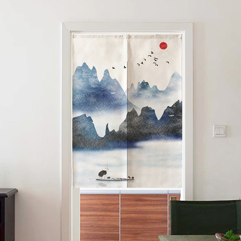 Chinese Fabric Door Partition Half Curtain Feng Shui