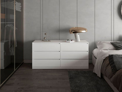Dresser Minimalist Set of 2 6-Drawer White Particle Board Metal Legs 60.4 In