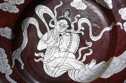 Wood Lacquerware Plate with Silver Inlay – Dunhuang Flying Apsaras (16cm)