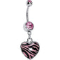 Pink Zebra Print Heart Dangle Belly Ring