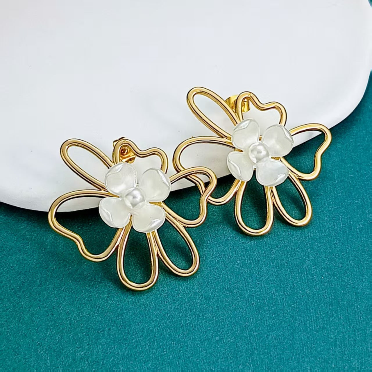 Double-layer Flower Stainless Steel Earrings Light Luxury With A Premium Feel