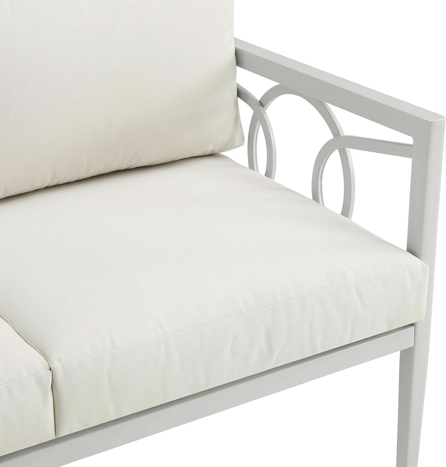 2 Piece Outdoor Coffee Table And Loveseat Set Gray Frame Creme Cushions