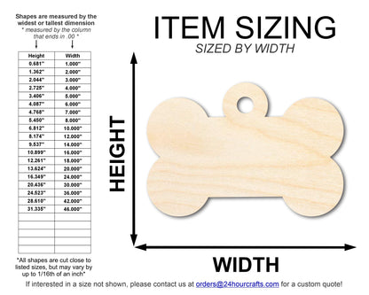 Unfinished Wood Bone Dog Tag Shape | DIY Craft Cutout | up to 46" DIY