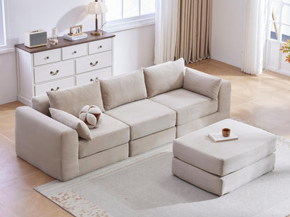 Sectional Sofa L-Shape Fabric Camel 4 Seat 100 In 5 Pillows No Assembly