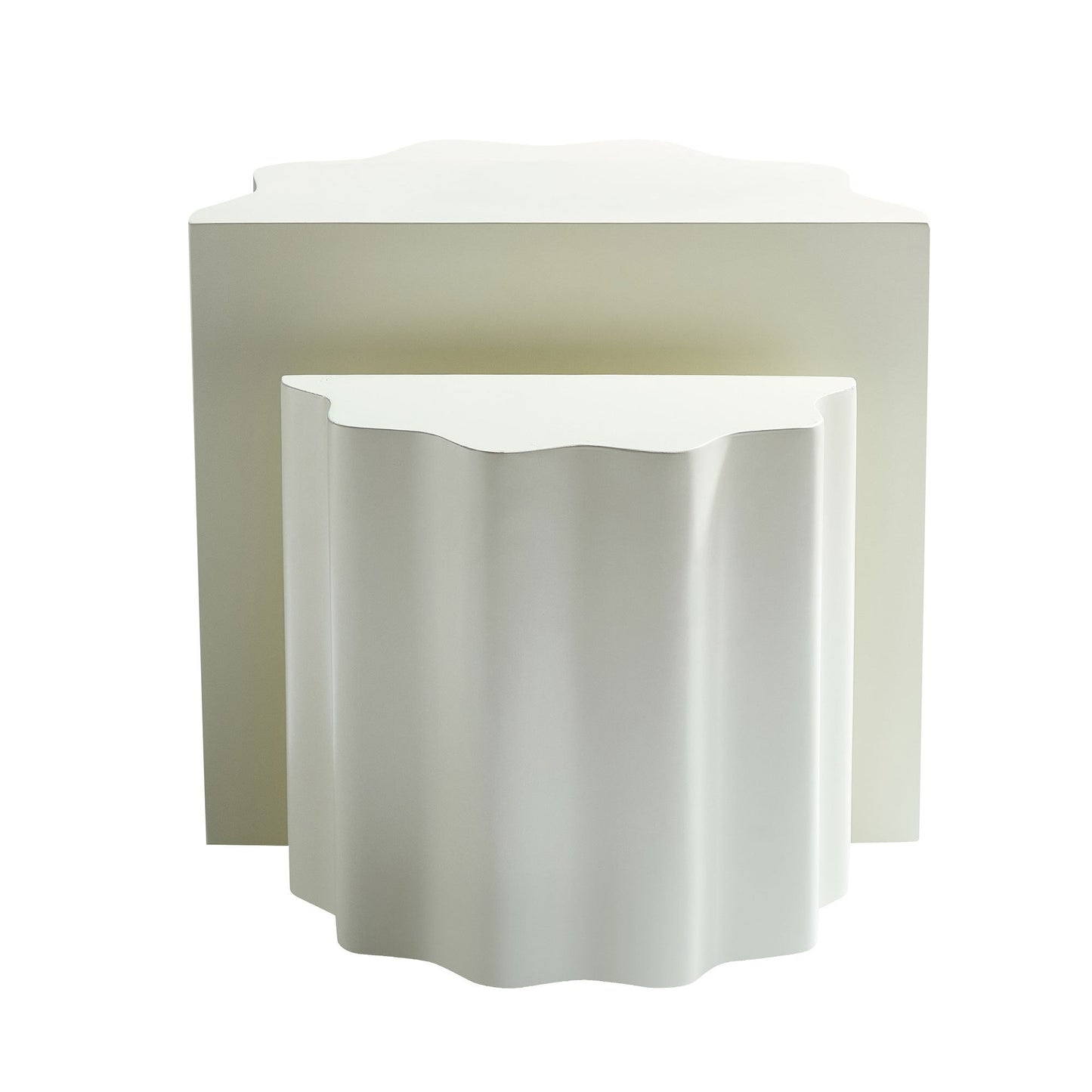 Set of 2 Wavy Edge Fiberglass Side Tables, Modern Design, No Assembly