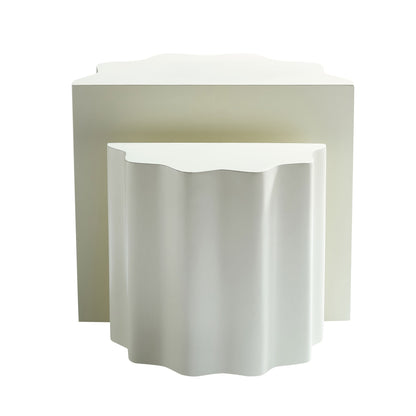 Set of 2 Wavy Edge Fiberglass Side Tables, Modern Design, No Assembly