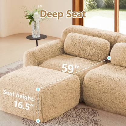 LoveSeat Modular Plush Light Khaki 2 Seat Non-Slip