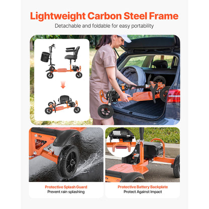 Mobility Scooter 4-Wheel Foldable Carbon Steel Orange 265 LB 48V Battery