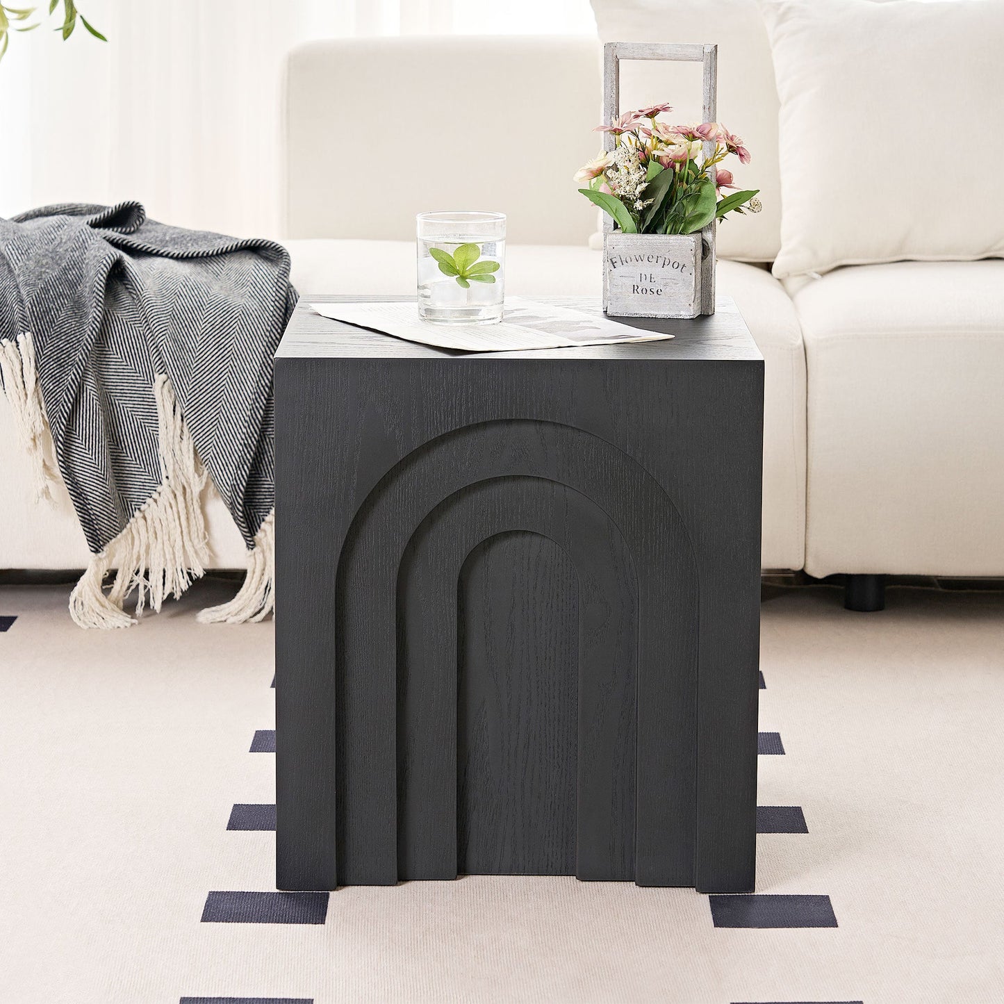 15.74 in Square Side Table, Coffee Table Accent, Living Room Bedroom, Black