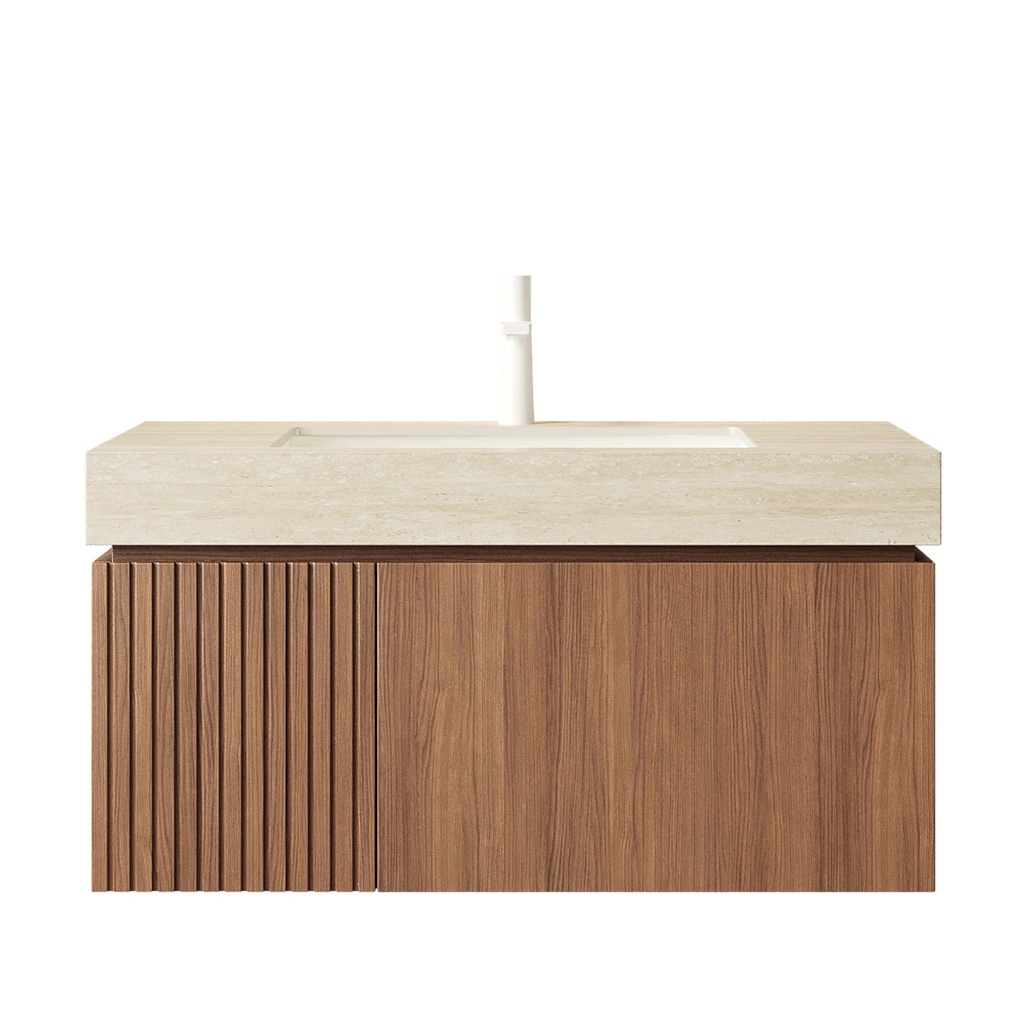36' Bathroom Vanity with Sink, Floating Plywood Cabinet Roma Travertine Sintered Stone