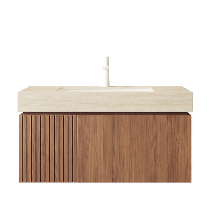 36' Bathroom Vanity with Sink, Floating Plywood Cabinet Roma Travertine Sintered Stone