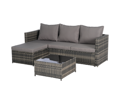 Outdoor Patio Set PE Rattan Metal Dark Gray 3 Piece Ottoman Table