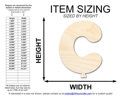 Unfinished Wood Balloon Letter C Shape | DIY Craft Cutout | up to 46" DIY