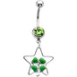 Peridot Green Gem Hollow Star Clover Belly Ring