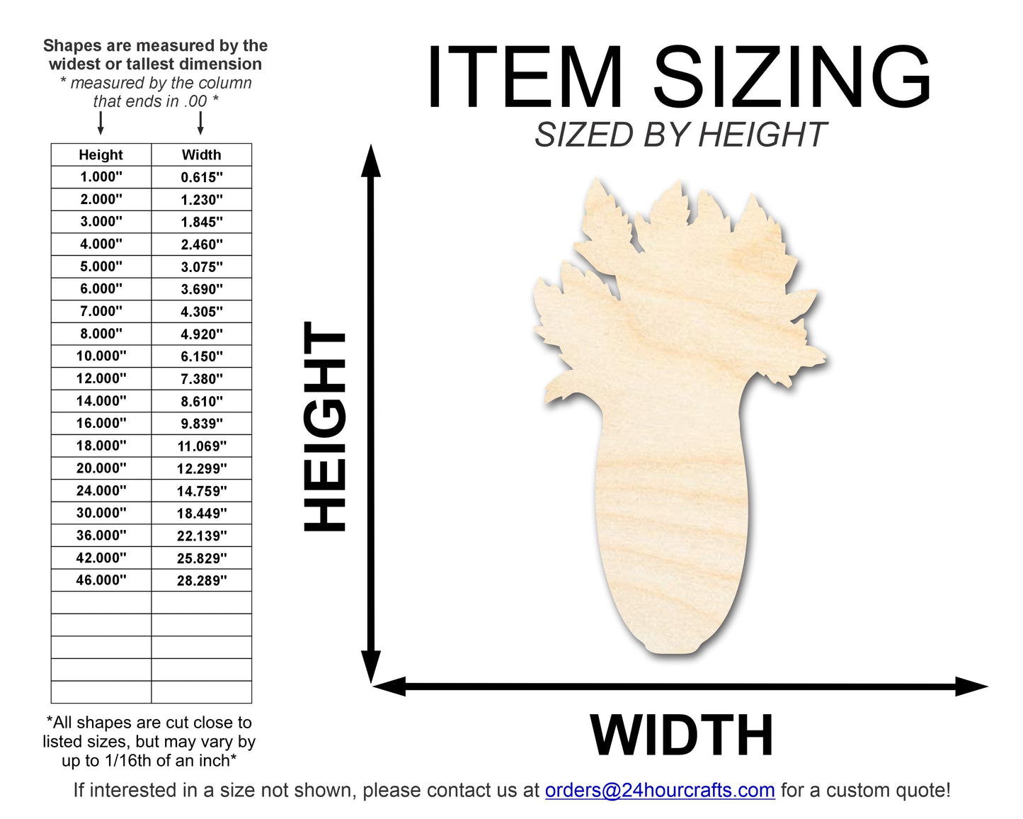 Unfinished Wood Celery Shape | DIY Craft Cutout | up to 46" DIY